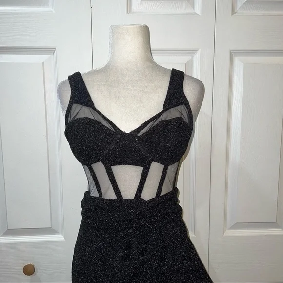 Patbo Sleevless Lurex Bustier Maxi Dress in Black